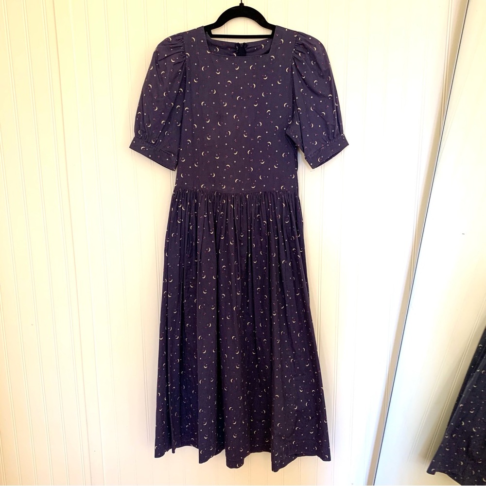 Vintage Laura Ashley moon star celestial print cotton midi dress Sz 10 XS